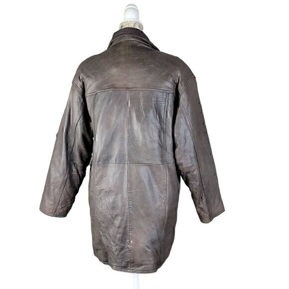 Braefair Vintage 80s Brown Leather Crested Gold Button Double Breasted Coat - Picture 8 of 16